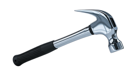 Polished Metal Claw Hammer, Black Perforated Handle, cutout, PNG isolated on white or transparent background