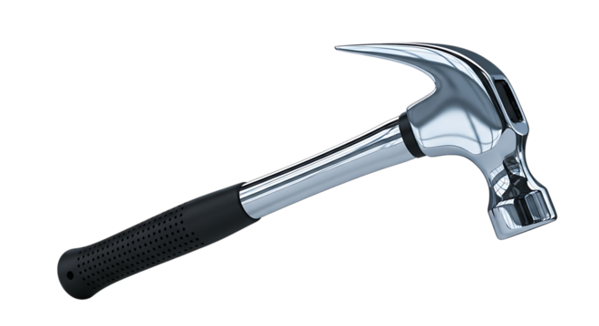 Polished Metal Claw Hammer, Black Perforated Handle, cutout, PNG isolated on white or transparent background - Powered by Adobe