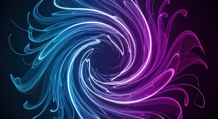 Vibrant swirling vortex of neon light trails in electric blue and magenta hues against a dark background