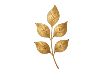Decorative gold-colored botanical leaf branch element design