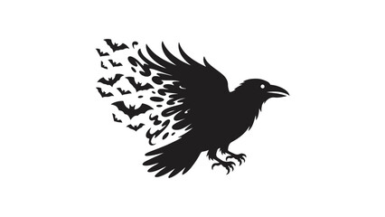 Fototapeta premium Black raven flying with bats halloween spooky vector graphic