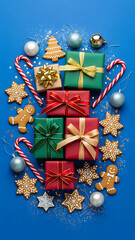 Beautiful holiday gifts festive cookies and ornaments arrangement