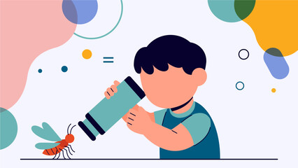 Child Observing Insects with Educational Magnifier – Modern Pastel Flat Illustration