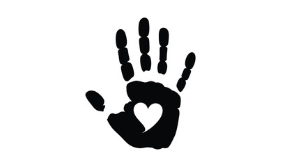Handprint with heart silhouette a symbol of love care and connection in a simple black and white design perfect for various creative projects silhouette
