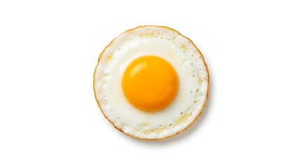 A perfectly fried egg with a bright yellow yolk and white on a white background.