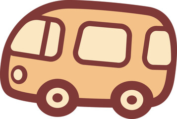 Cute simple travel bus character drawing for kids, vector icon