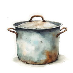 Elegant metal cooking pot painting design collection, Hand-painted watercolor style, vectorized, vector set available in EPS, Simple design, EPS format set