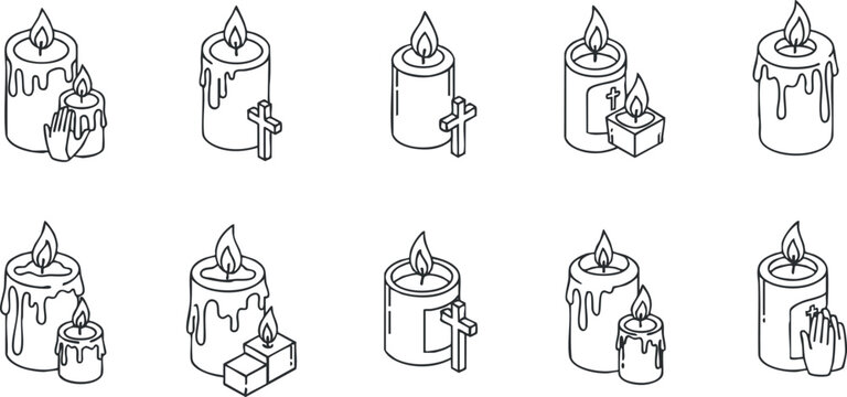 A collection of various candle illustrations in minimalist outline vector style, suitable for spiritual and decorative themes - Powered by Adobe