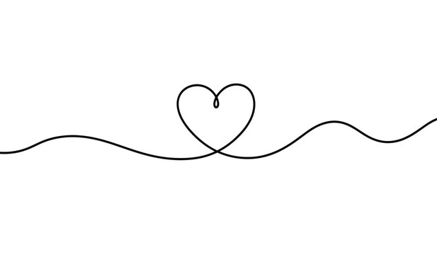 Minimalist heart line art continuous drawing for valentines day or wedding invitation design simple love symbol black and white silhouette