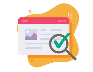 Naklejka na ściany i meble Web site audit inspection icon vector modern graphic illustration design, website analyze review or webpage check test quality verify success with magnifier glass, online content expertise image