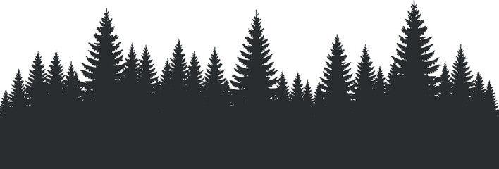 Fototapeta premium A silhouette of a forest with tall pine trees in a black vector style, ideal for nature-themed designs