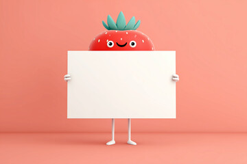 ホワイトボードを持つかわいいいちごのキャラクター