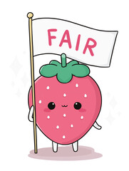 FAIRと書かれた旗を持つかわいいイチゴ