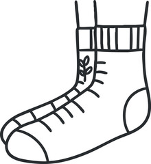 A single sock with a leaf design in minimalist line art style, perfect for fashion and lifestyle branding