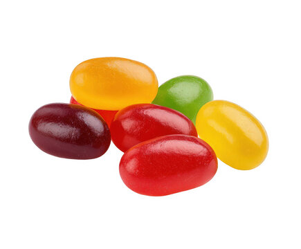 Pile of colorful jelly beans sweet candy assortment isolated on white background