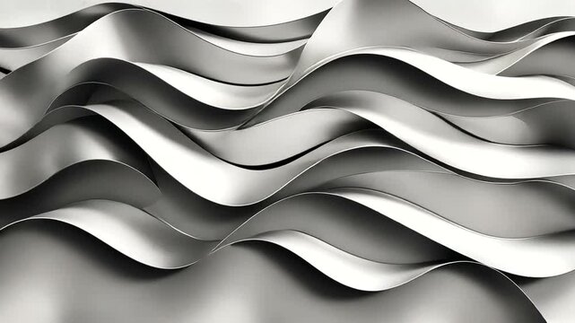 Abstract Metallic Wavy Surface Animation Showing Dynamic Fluid Motion and Light Reflection