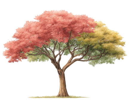 Watercolor tree with colorful foliage illustration of a tree with red green and yellow leaves isolated on white background - Powered by Adobe