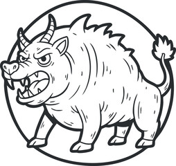 Fototapeta premium A fierce boar illustration in black and white line art style, ideal for logos and branding projects