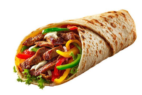 Funky graffiti mural style shawarma wrap isolated on transparent background