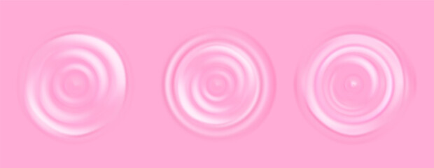 Strawberry yogurt ripple with pink cream splash and milk swirl effect. Creamy 3d wave with fruit drop for dairy or beauty cosmetic background. Silk or yoghurt impact vector top view pattern