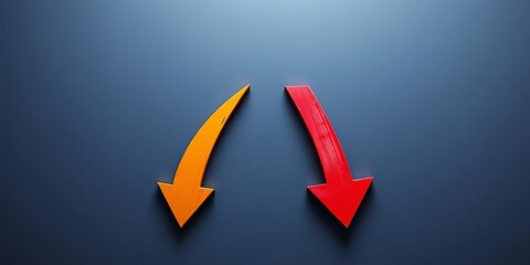 Two downward-pointing arrows intersecting, forming a sharp V shape, symbolizing falling prices,  vector,   reduction
