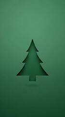 Minimalist Holiday Tree Cutout on Festive Green Background