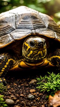 Close Up of Eastern Box Turtle Peering Forward in Natural Habitat