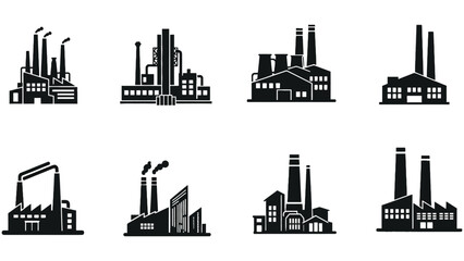 Obraz premium Factory industrial buildings vector icons silhouette set design