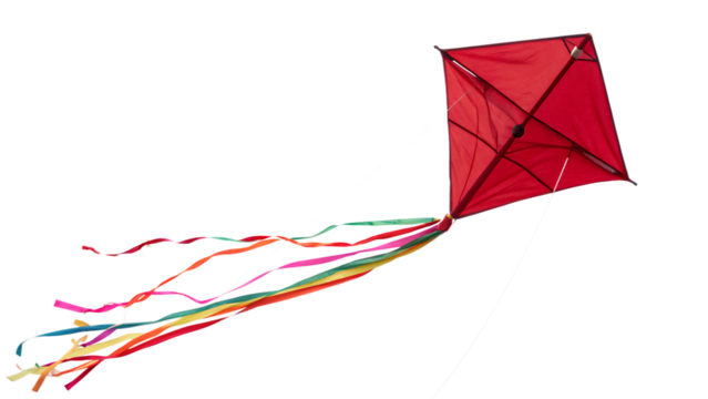 Red diamond kite with streamers isolated cut out on PNG. AI GENERATED. - Powered by Adobe