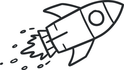 A rocket illustration in simple black outline vector style, perfect for technology and adventure themes