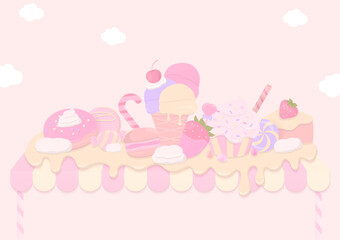 Dessert and cream on bakery shop background