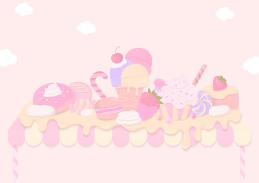 Dessert and cream on bakery shop background