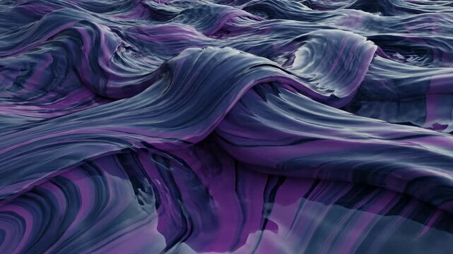 Seamlessly looping dimensional wave abstract surface moving with ultra-smooth fluid dynamics in dark blue and purple tones seamless loop, looping background, subtle movement