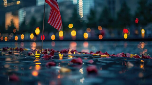 Video A worn American flag lies on the wet ground, symbolizing a loss or defeat, with potential uses in editorial content, advertising, and patriotic themes