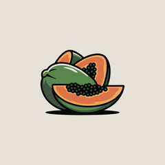 vector illustration of a plate with papaya fruit