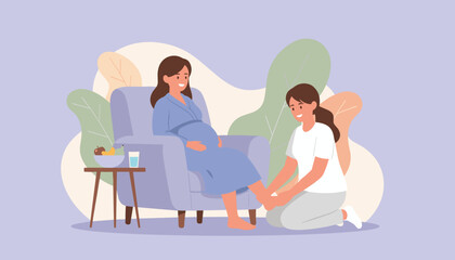 Prenatal care Woman receiving a calming foot massage while relaxing in a cozy armchair