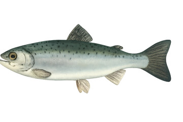 Obraz premium Freshwater salmonid fish illustration with speckled green-gray back and light belly, perfect for culinary and nature themes
