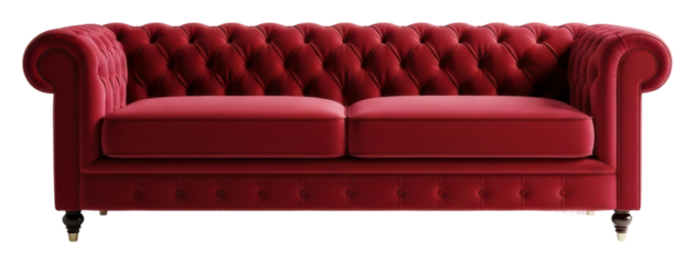 Elegant red couch showcase living room furniture modern front view isolated on transparent background