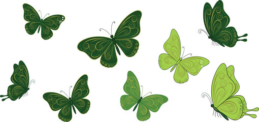 PrintElegant Collection of Decorative Insects with Swirl Patterns, Representing Nature, Beauty, Spring, and Transformation