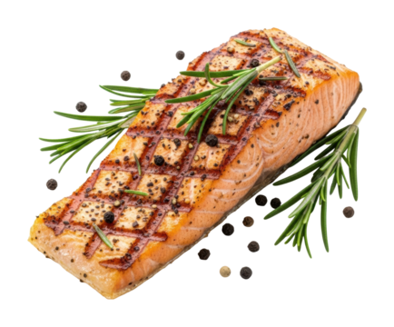 Grilled salmon fillet with herbs culinary kitchen isolated on transparent background