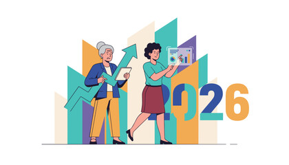 Business team forecasting growth for 2026 analyzing data and aiming for financial success