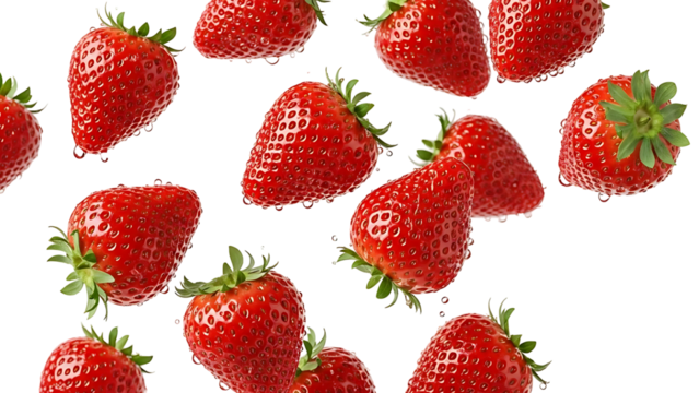 Fresh strawberries with water droplets floating