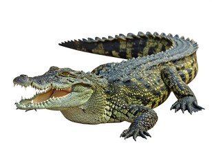 Fototapeta premium Menacing Crocodile with Open Mouth Isolated on White Background.