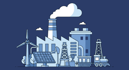 Obraz premium Illustration of industry production and energy sources factory renewables drilling and transport