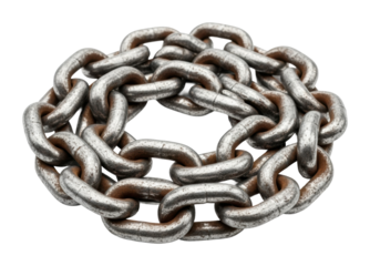 Industrial chain links workshop metal object perspective isolated on transparent background