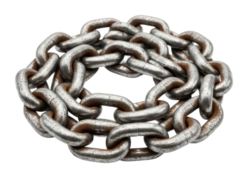 Industrial chain links workshop metal object perspective isolated on transparent background