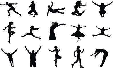 Silhouette collection of people in various poses and actions