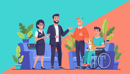 Diverse team meeting with a client in a modern accessible office setting Inclusion and support