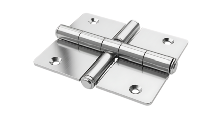 Brushed Stainless Steel Butt Hinge, Four Screw Holes, cutout, PNG isolated on white or transparent background