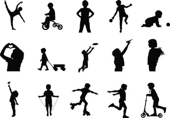 Collection of silhouette illustrations of children in various activities